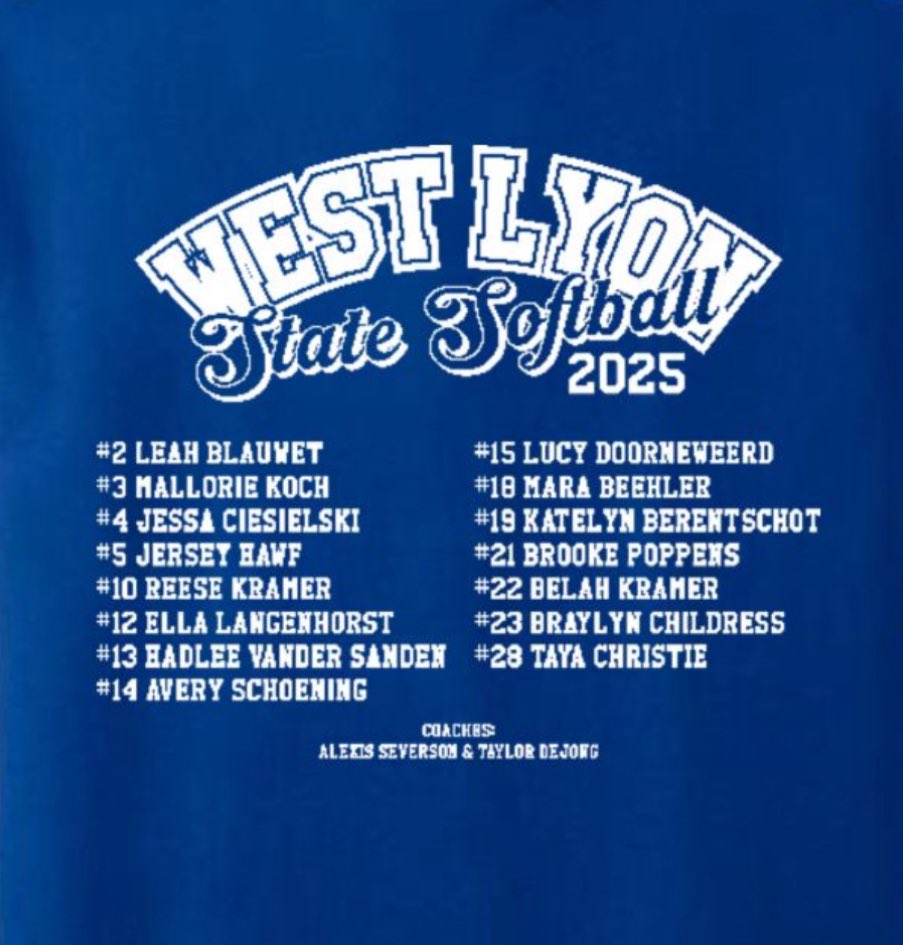 Are you ready to cheer on West Lyon Wildcat Softball at State? Get your state softball apparel at link below.
Store closes Wednesday at 1pm to make sure they get here in time, so place your orders now! Let's go Cats!!🥎💙🤍

octaneink.chipply.com/WLstatesoftball