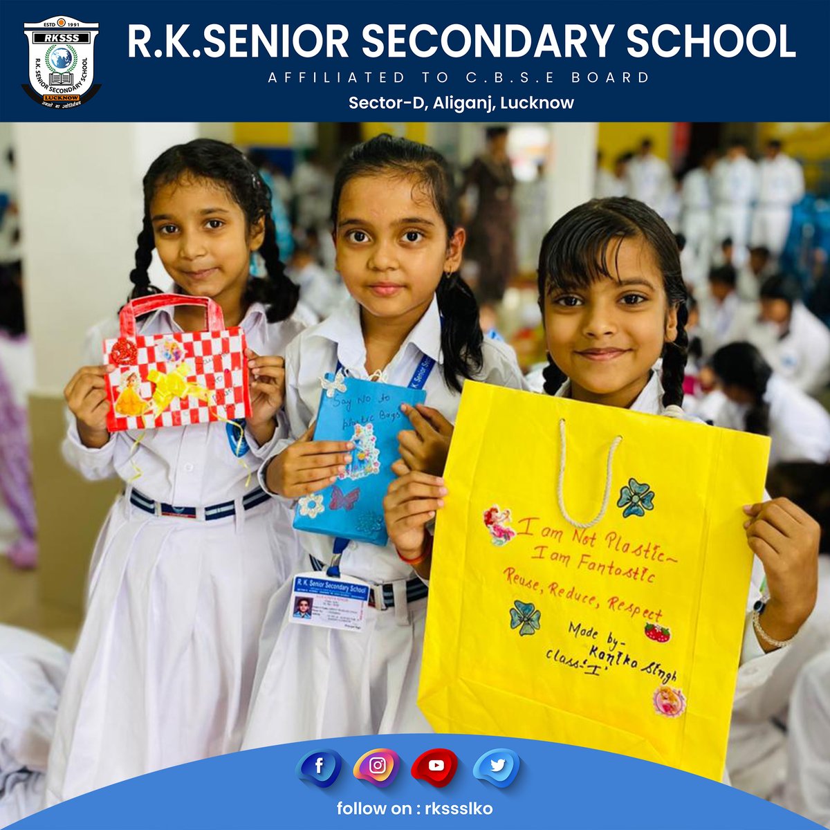 RKSSSLKO's tweet image. Paper Bag Day
R.K Senior Secondary School
Admission Open for Session 2025-26
Affiliated to CBSE New Delhi
Pre School To IX &amp;amp; XI
Science, Commerce &amp;amp; Humanities
Skill Development ( Special Classes )

#PaperBagDay #plasticfree #admissionsopen2025_26 #badmintonhal #cricketacademy