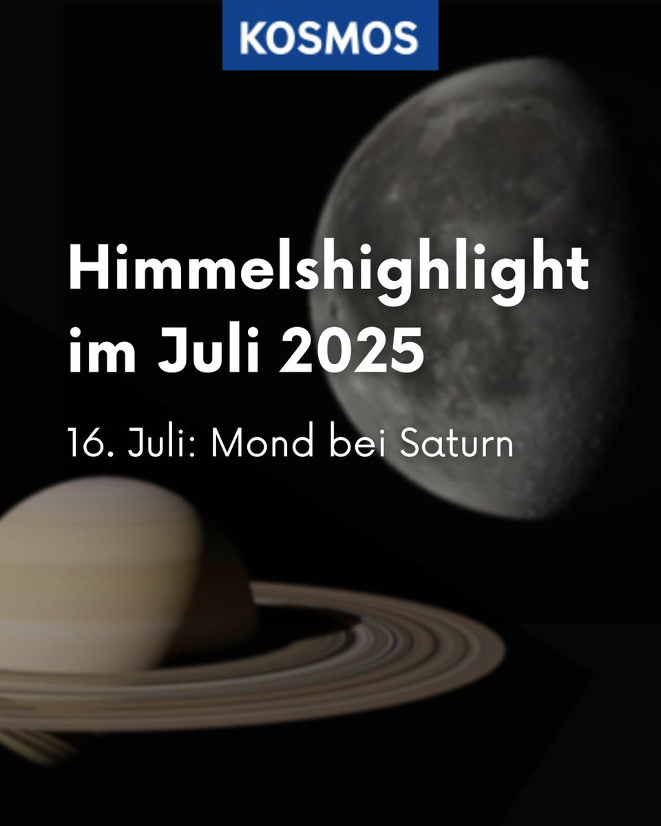 Eine interessante Begegnung gibt es in der Nacht vom 15. auf den 16. Juli in den Fischen zu beobachten: Dann nähert sich der abnehmende Dreiviertelmond dem Ringplaneten Saturn. Wie ihr die beiden beobachte könnt, erfahrt ihr unter shorturl.at/e9Rns #himmelsjahr