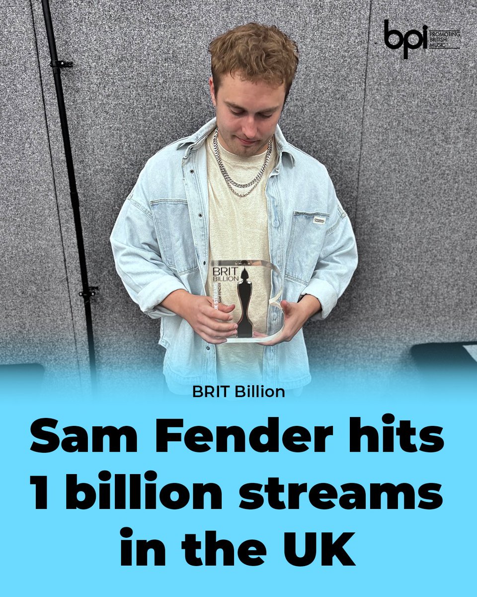 Sam Fender hits 1 billion UK streams 👏 

With huge hits like 'Seventeen Going Under' and 'Hypersonic Missiles', Sam is now having another huge year with the release of his latest album 'People Watching' 🚀

Check out all the BRIT Billion recipients here: bpi.co.uk/brit-billion