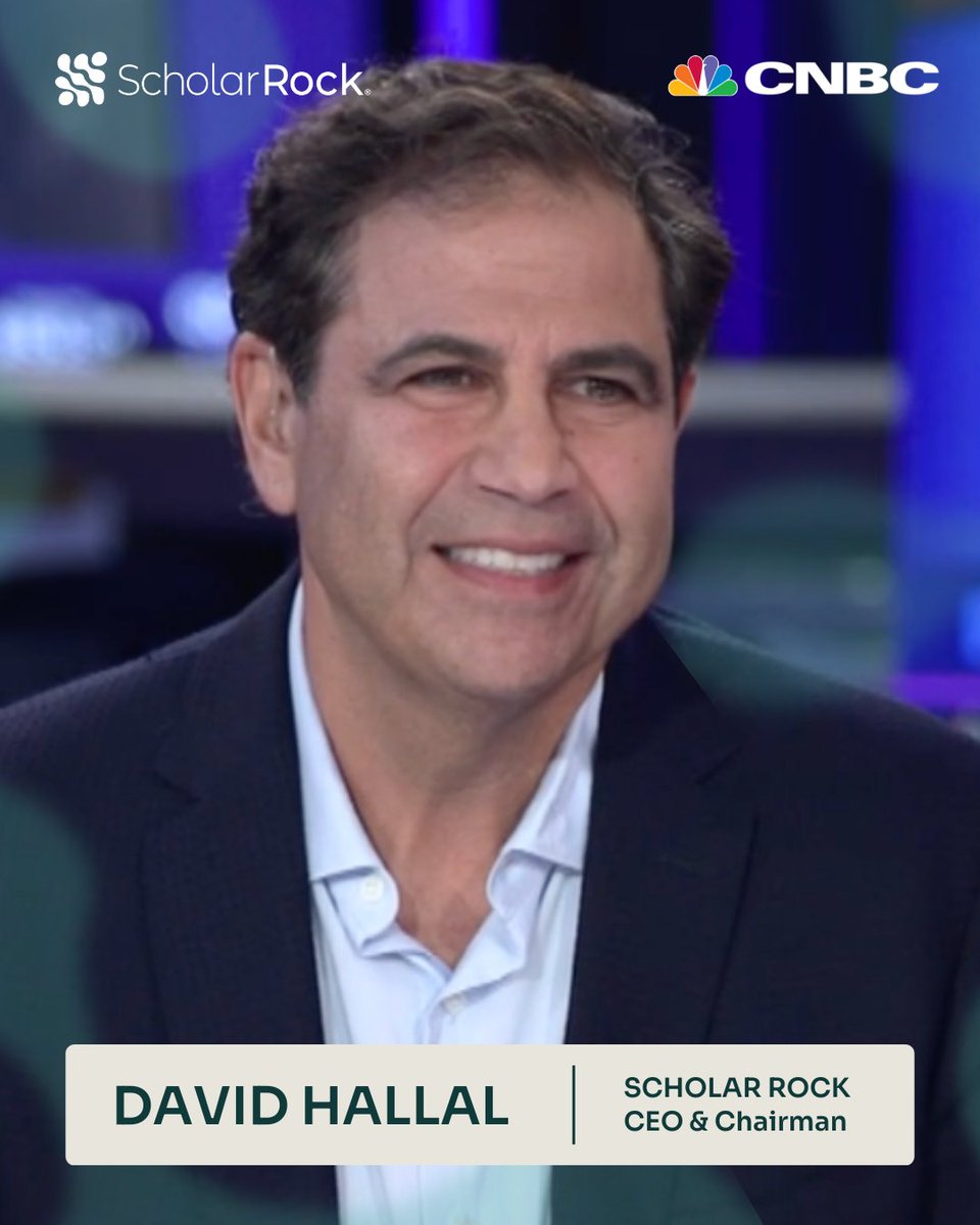 ScholarRock's tweet image. ICYMI: Scholar Rock CEO, David Hallal, joined @CNBCFastMoney to discuss our leading anti-myostatin platform, Phase 2 EMBRAZE data, &amp;amp; how our investigational pipeline is #CreatingPossibilities for those living with #SMA &amp;amp; other rare neuromuscular disorders: vimeo.com/1096373261
