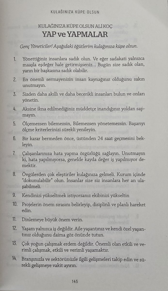 Ali Koç 'tan 14 tavsiye...
Kulağınıza Küpe Olsun kitabından