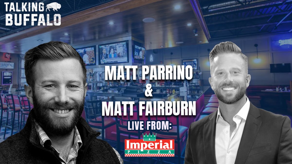 Patrick Moran (Talking Buffalo) (@patrickmorantb) on Twitter photo Thursday night LIVE from Imperial Pizza at 8pm. Both <a href="/MattParrino/">Matt Parrino</a>
and <a href="/MatthewFairburn/">Matthew Fairburn</a> both will join me for a chat about the Bills, Buffalo, media, putting an outlet on the map and tons more.
Stop on up to Imperial and say hi (50% off ALL drafts too!) or catch the stream live Thursday night LIVE from Imperial Pizza at 8pm. Both <a href="/MattParrino/">Matt Parrino</a>
and <a href="/MatthewFairburn/">Matthew Fairburn</a> both will join me for a chat about the Bills, Buffalo, media, putting an outlet on the map and tons more.
Stop on up to Imperial and say hi (50% off ALL drafts too!) or catch the stream live