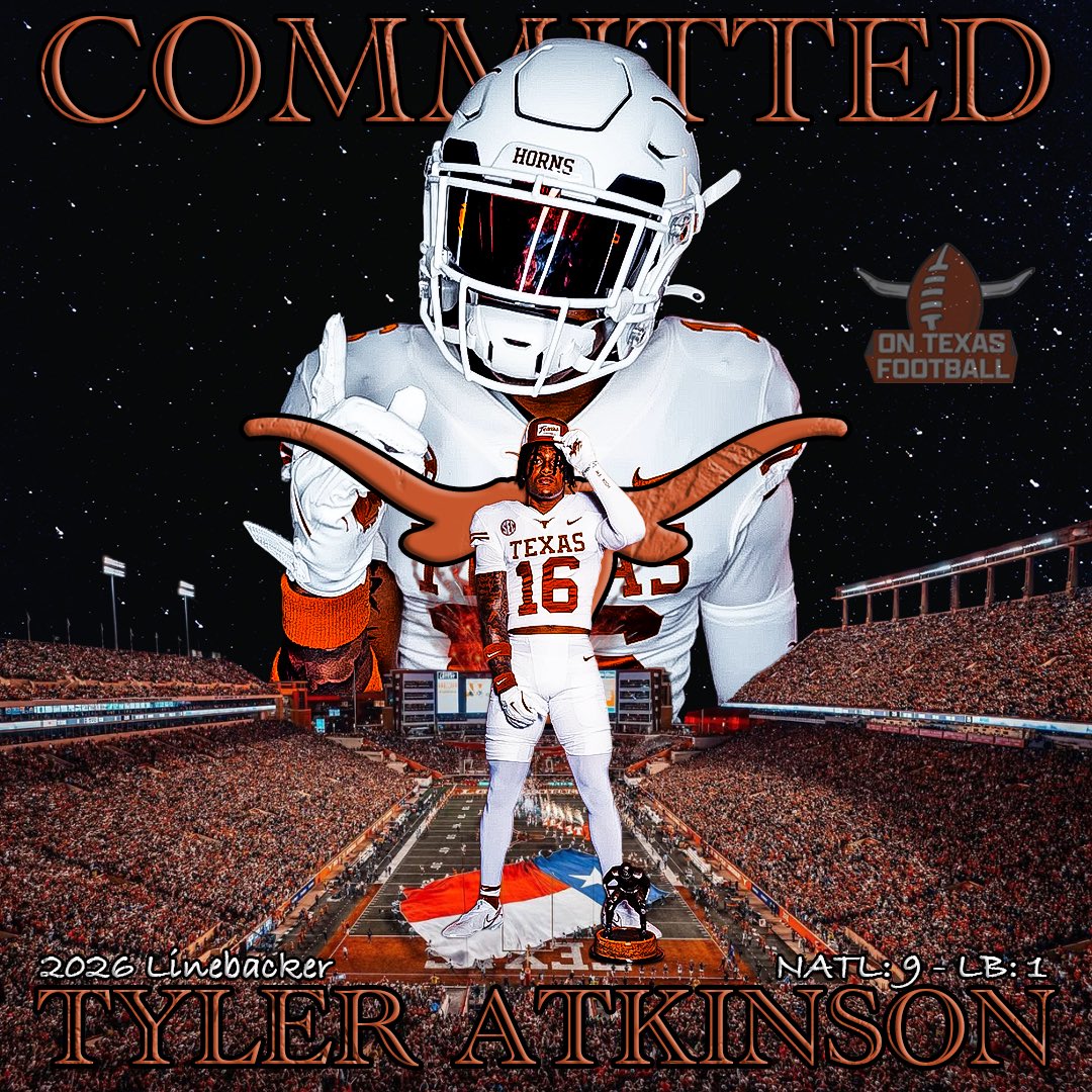 WELCOME TO TEXAS!!!!!

Texas lands a HUGE commitment from 5⭐️ LB Tyler Atkinson. Atkinson is rated as the #1 LB in the COUNTRY 😳🤘