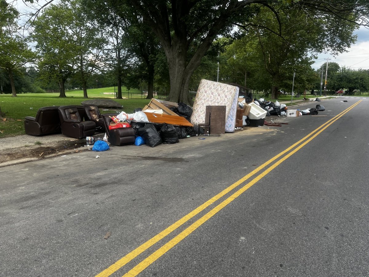 PhilaSanitation's tweet image. Crews continue to address illegal dumping piles that popped up in neighborhoods during the work stoppage. Here's a look at cleanup efforts at Comly and Frankford, 100 E. Shunk St, and 2900 Montgomery Av.