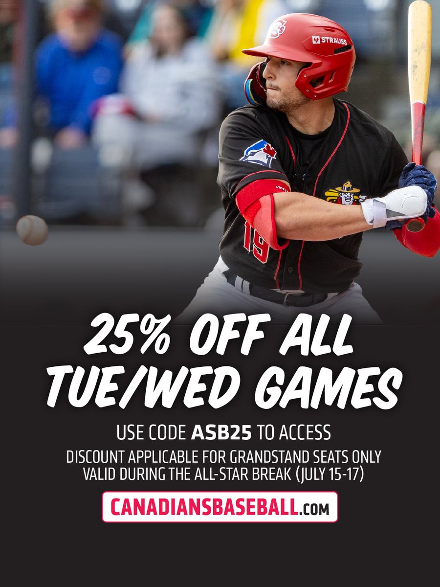 vancanadians's tweet image. All-Star Break = All-Star Deal!
From July 15–17 only, score 25% OFF Tue/Wed games with code ASB25
🎟️ canadiansbaseball.com