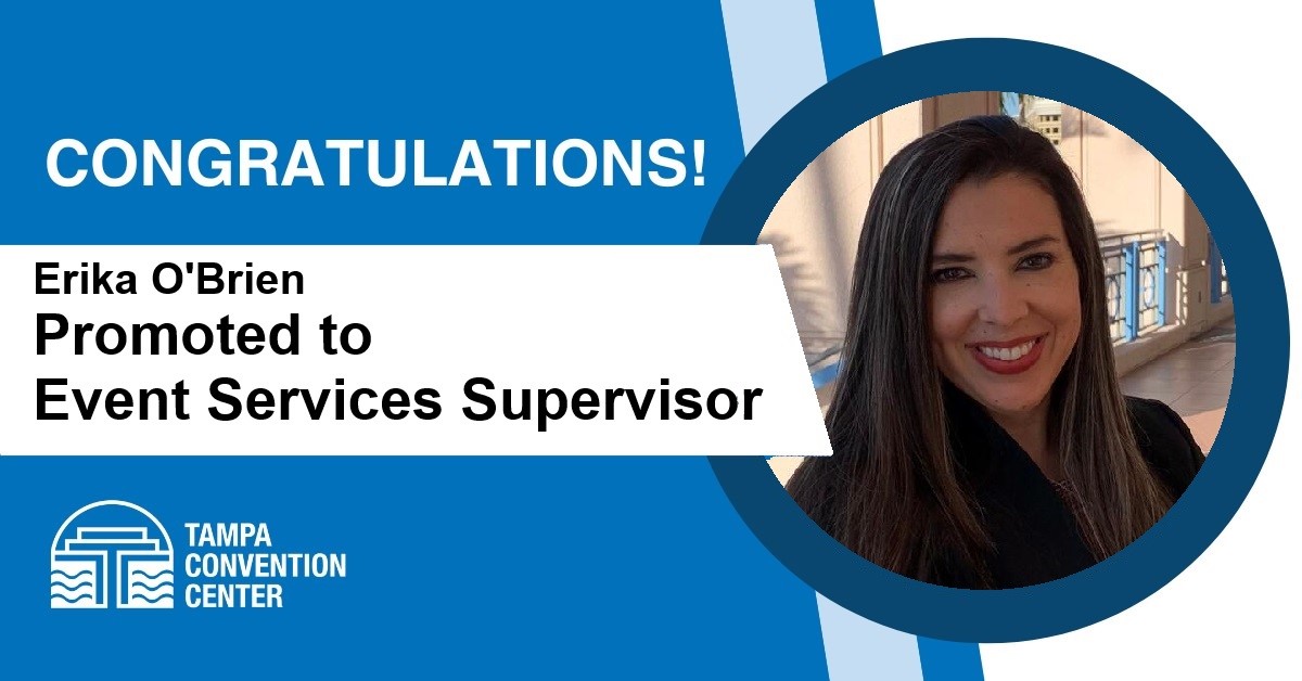TheTampaCC's tweet image. Please join us in congratulating Erika O’Brien, who was promoted to Event Services Supervisor here at Tampa Convention Center! She is ready to make your event a success.
#TheTampaCC #VenueLeadership #VenueManagement #CareerGoals #MeetingProfs #EventProfs #Planner