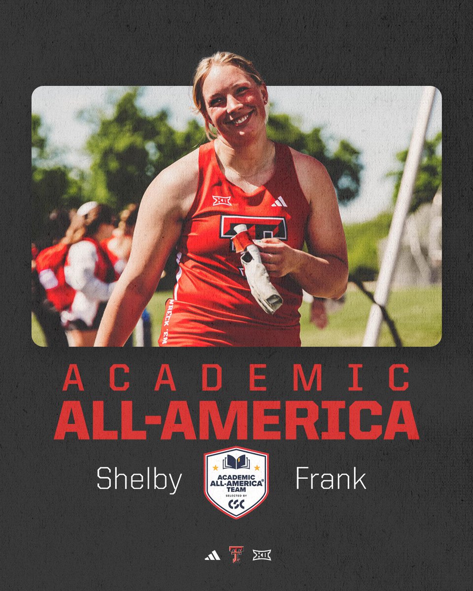TexasTechTF's tweet image. Congrats to @shelby_frank who has been named a @CollSportsComm Academic All-American‼️