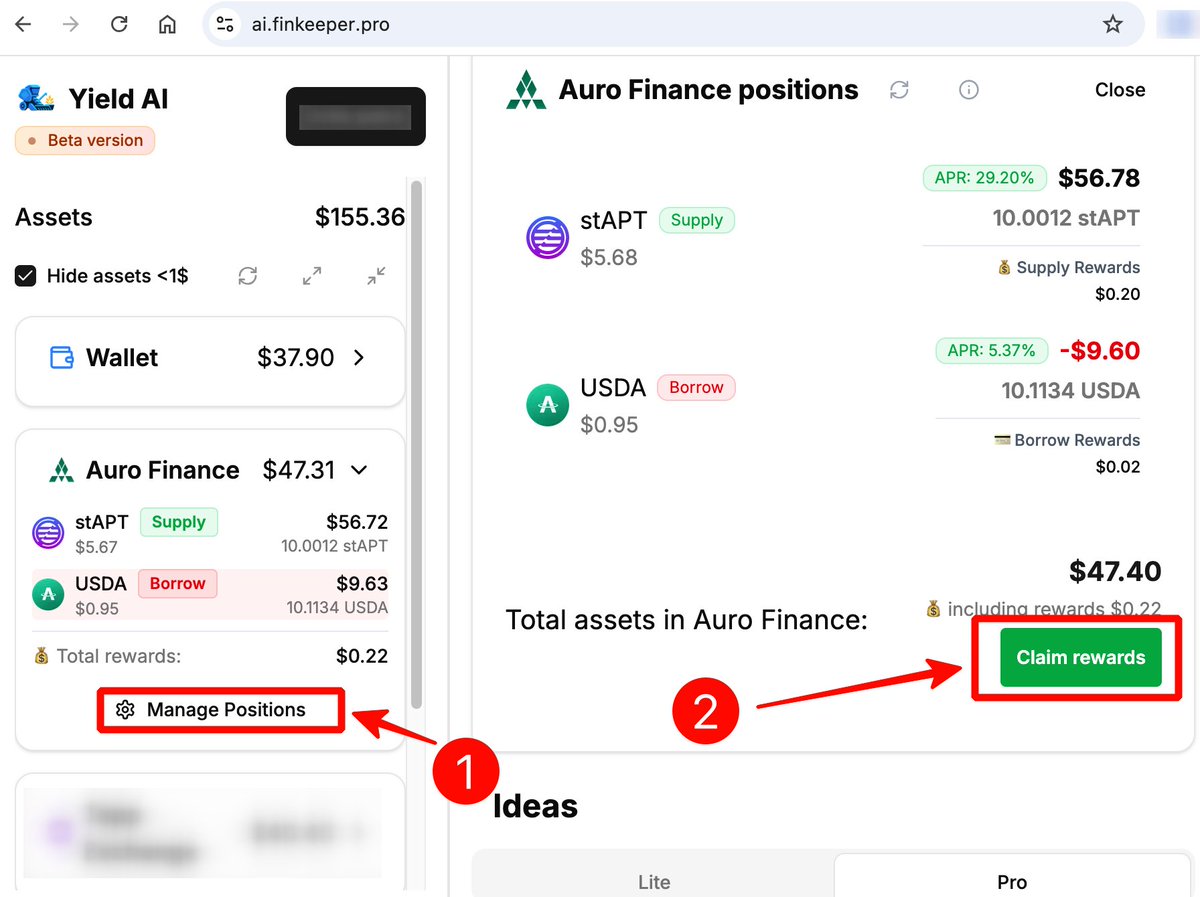 FinKeeper's tweet image. Weβve leveled up our integration with @AuroFinance_ π οΈ
β
Claim rewards right from the dashboard π₯
β
Explore available pools with live APRs
Making Aptos DeFi even more effortless β‘π
π Try it now: ai.finkeeper.pro
