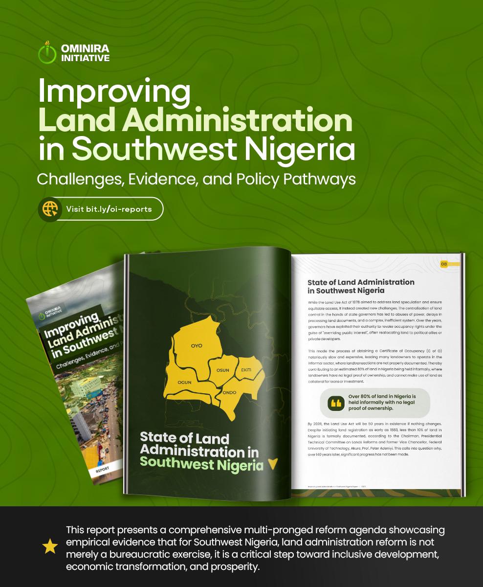 ominirahq's tweet photo. 📢📢
We are beyond thrilled to announce the release of our new report: Improving Land Administration in Southwest Nigeria.
Click here to read more:
https://t.co/RwGAn4ac02
#LandAdministration #LandUseReform #PropertyRights
@iamLanrePeter @FesobiBayo @abayomiodewale https://t.co/VProWweAEs