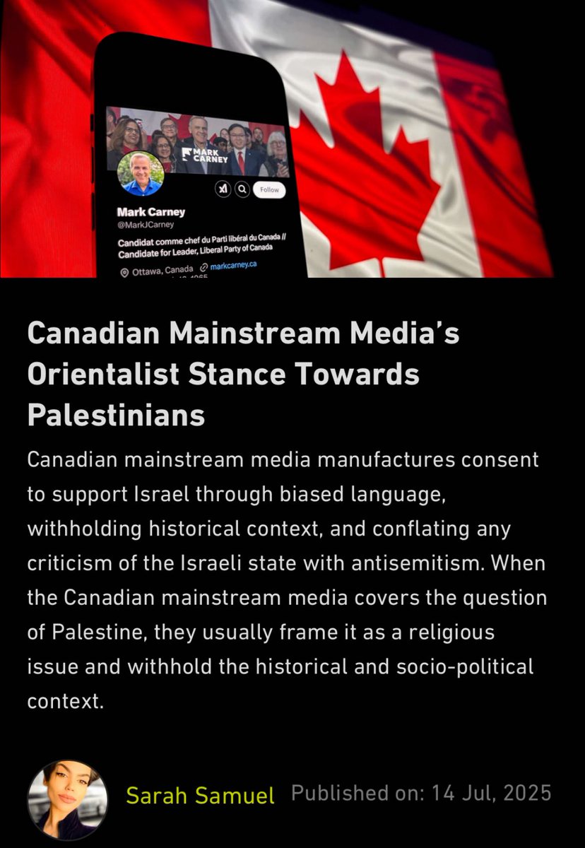 Sᴀཞᴀʜ | سارة (@_sarahsamuel) on Twitter photo My latest analysis of the CDN establishment media in <a href="/AJR_English/">Al Jazeera Journalism Review</a> addresses how the Canadian state's long-standing support for #Israel is the reason why the MSM media conceals the genocide in #Palestine.
By mirroring govt messaging & rallying around the flag, the media keeps My latest analysis of the CDN establishment media in <a href="/AJR_English/">Al Jazeera Journalism Review</a> addresses how the Canadian state's long-standing support for #Israel is the reason why the MSM media conceals the genocide in #Palestine.
By mirroring govt messaging & rallying around the flag, the media keeps