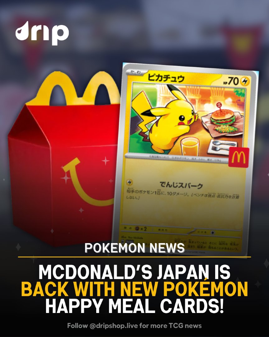 Big news: Pokémon cards return to McDonald’s Japan Happy Meals for the first time in 10 years!

Pikachu (new art!) + Sprigatito, Fuecoco, Quaxly, Ralts, or Riolu promos—each with the McD’s stamp.

Runs Aug 9-11.

Would you want this in your country? 👀🍟