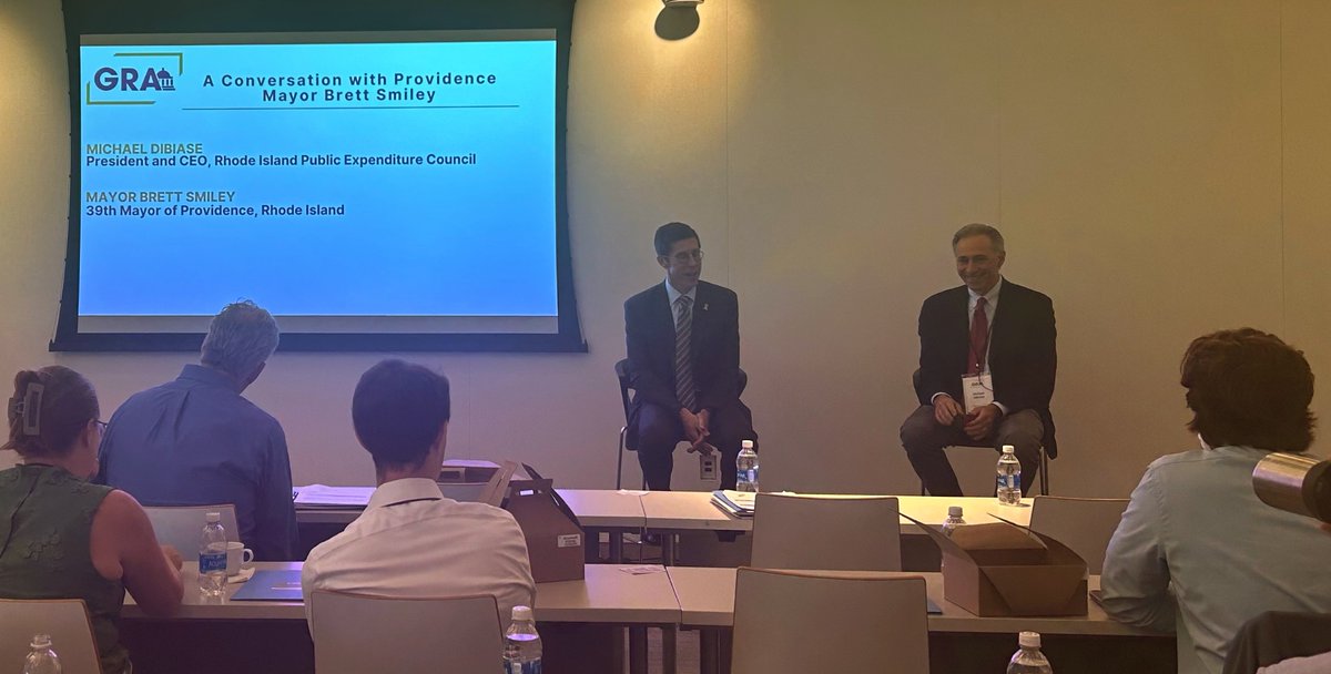 RIPEC President &amp; CEO <a href="/MichaelPDiBiase/">Michael DiBiase</a> is sitting down with <a href="/PVDMayor/">Mayor Brett Smiley</a> Brett Smiley to discuss municipal opportunities and challenges surrounding economic policy, including budget priorities, sustainable growth, and attracting investment to the city. #GRARI2025 <a href="/TheGRA1914/">Governmental Research Association</a>