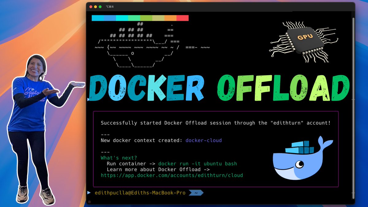 EdithPuclla's tweet image. Last week at #wearedevelopers, @Docker  announced Docker Offload!🥳

Docker Offload allows you to run GPU-intensive AI workloads in a secure, managed cloud environment 🥳
I did a quick start with Docker Offload commands video:📺👉youtube.com/watch?v=IbqCiX…

#DockerOffload #DockerAI