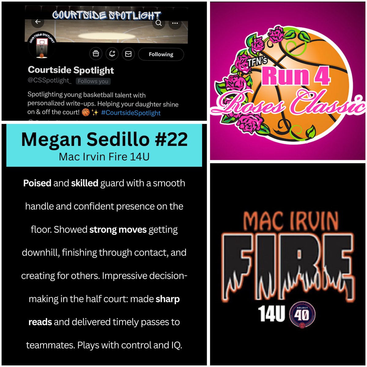 MJSPG22's tweet image. Thank you @CSSpotlight_ for watching me and my @MacIrvinGirls team play at @TFNsRun4Roses Classic. I appreciate being spotlighted!! #2029PG #22