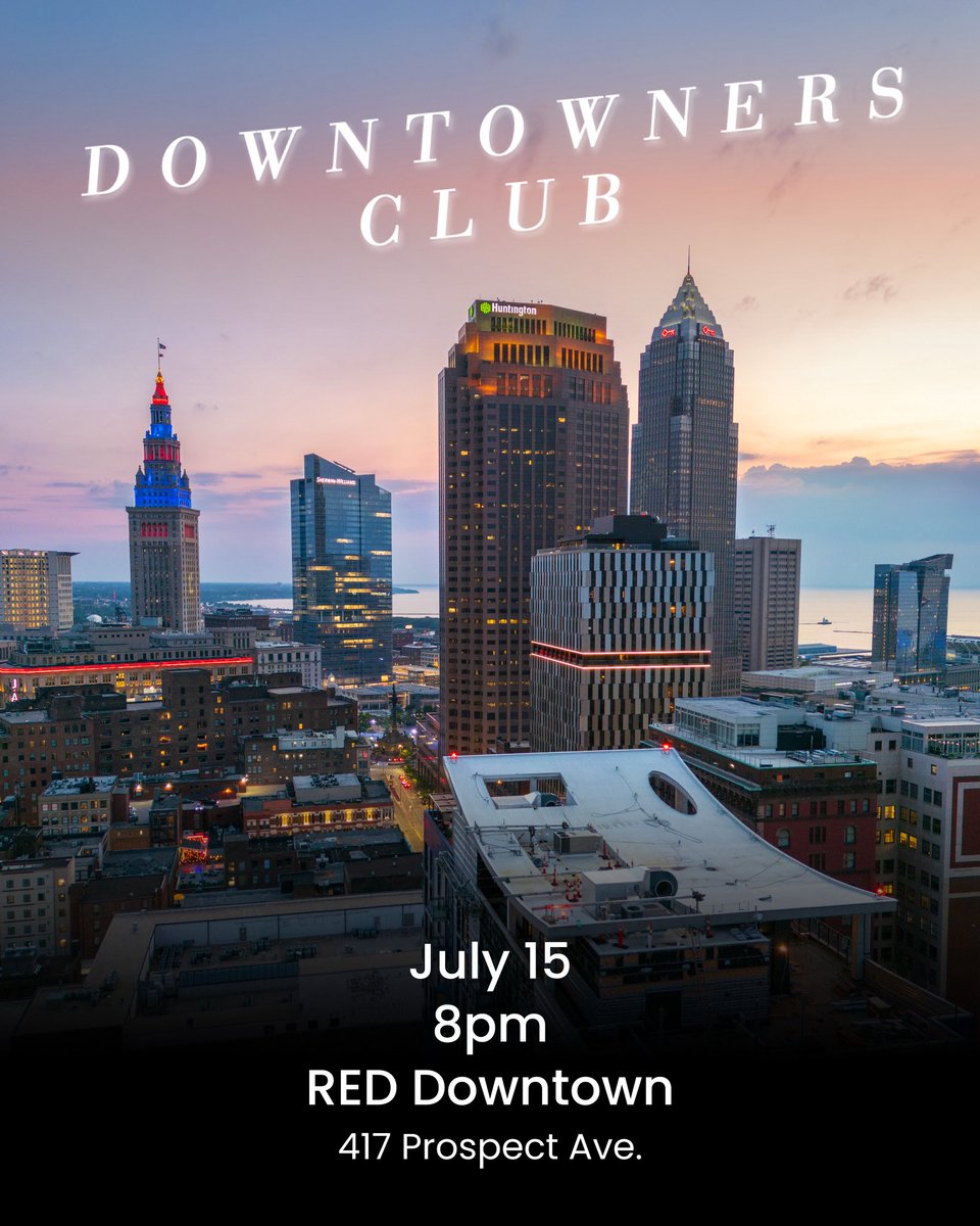 DowntownCLE's tweet image. 📣 Hey downtown Cleveland residents - stop by the next Downtowners Club mixer TONIGHT, July 15th, starting at 8pm at @RedSteakhouseCL’s rooftop! 🌇 

Meet your neighbors, grab a drink, and enjoy a beautiful summer evening downtown. See you there!🥂