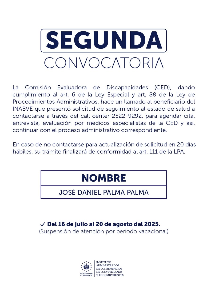 INABVESV's tweet image. Segunda convocatoria.