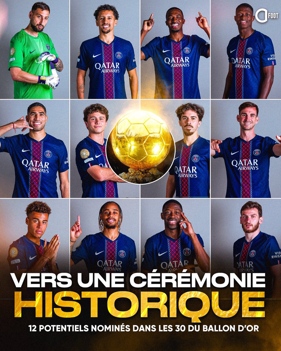 En vrai : ces 12 Parisiens dans les 30 du Ballon d'Or...

𝗖'𝗘𝗦𝗧 𝗧𝗥𝗘̀𝗦 𝗖𝗥𝗘́𝗗𝗜𝗕𝗟𝗘 😭
Non ? 🤔

🇮🇹 Donnarumma
🇧🇷 Marquinhos
🇪🇨 Pacho
🇵🇹 Nuno Mendes
🇲🇦 Achraf Hakimi
🇵🇹 Joao Neves
🇵🇹 Vitinha
🇪🇸 Fabian Ruiz
🇫🇷 Désiré Doué
🇫🇷 Bradley Barcola
🇫🇷 Ousmane Dembélé
🇬🇪