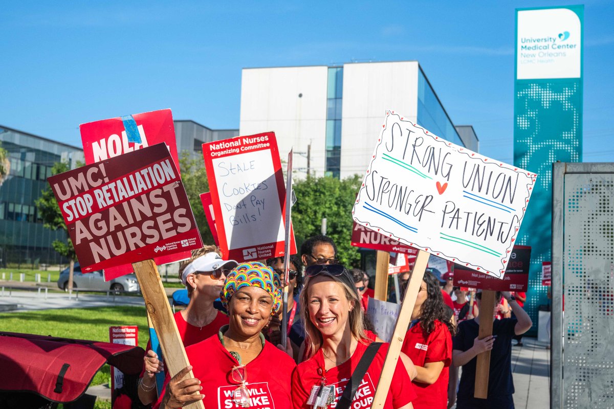 NationalNurses's tweet image. Good morning from the #UnionStrong nurses at @UMCNO on strike! ☀️🪧
We organized to have a voice for our patients and ourselves, but management wants to retaliate against those who speak out. We won't stand for it!