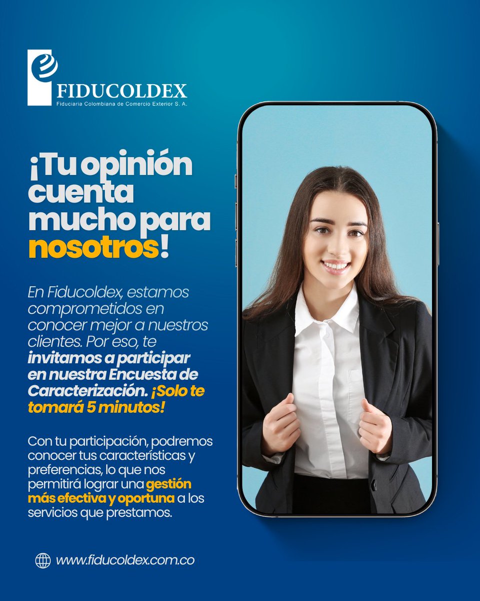 Fiducoldex (@fiducoldexcol) on Twitter photo Tu opinión nos ayuda a mejorar 🚀 en <a href="/FiducoldexCol/">Fiducoldex</a> queremos conocer mejor tus necesidades.
📄Participa en nuestra Encuesta de Caracterización.
🕐¡Solo te tomará 5 minutos!
👉Diligénciala aquí fiducoldex.com.co/encuesta-de-ca… Tu opinión nos ayuda a mejorar 🚀 en <a href="/FiducoldexCol/">Fiducoldex</a> queremos conocer mejor tus necesidades.
📄Participa en nuestra Encuesta de Caracterización.
🕐¡Solo te tomará 5 minutos!
👉Diligénciala aquí fiducoldex.com.co/encuesta-de-ca…