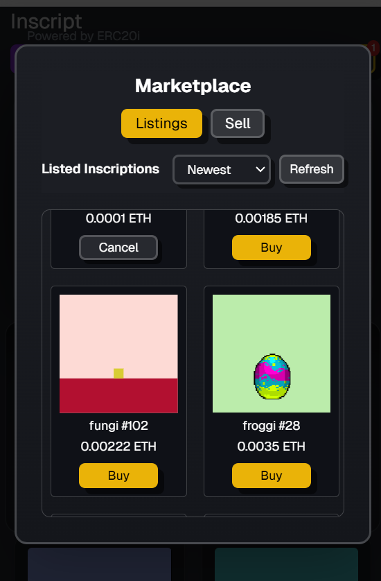 Another exciting feature is coming to Inscript ✨

An interactable marketplace lets you list your ERC20i for ETH or USDC, unlocking seamless trade with other collectors

It's not a secret
It's Inscript 🐸🪄

inscriptions.app
<a href="/EthereumPhone/">ethOS</a> @CoinbaseWallet <a href="/jessepollak/">jesse.base.eth</a>