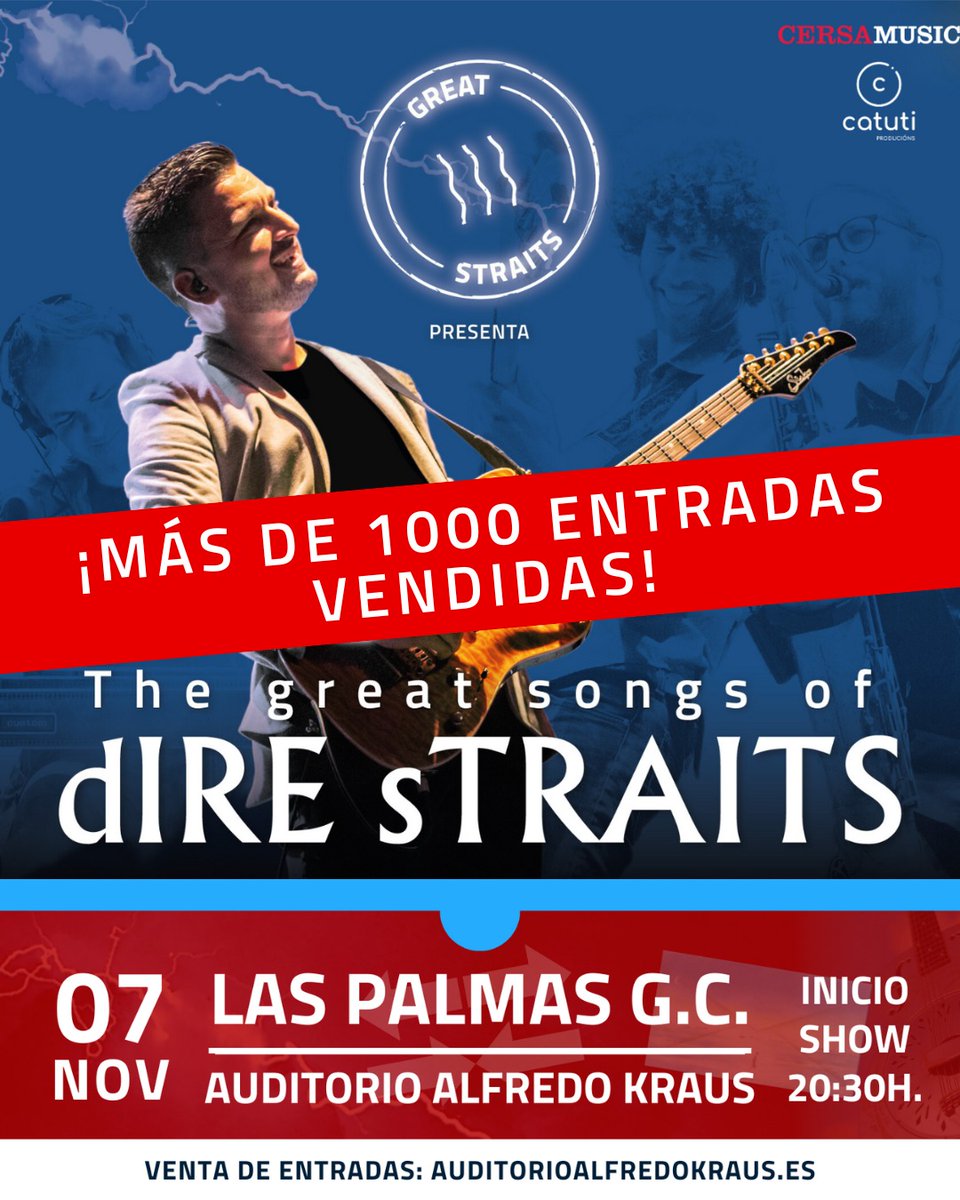 👏🏻 ¡GRACIAS, GRAN CANARIA! ❤️ A falta de casi 4 meses ya se vendieron 1000 entradas para nuestro concierto en Las Palmas de GC 🫂 Nos vemos en el Auditorio Alfredo Kraus 🎸

#greatstraits #laspalmasdegrancanaria #grancanaria #thegreatsongsofdirestraits #direstraits #markknopfler