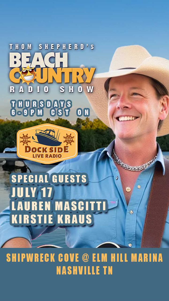 KirstieKraus's tweet image. Going live this Thursday evening on @DockSideLive365 with @THOMSHEPHERD Beach Country Radio Show at @elmhillmarina @shipwreckcove1 🎶🎉 🏴☠️ 🚢 #docksidelive #thomshepherd #beachcountry