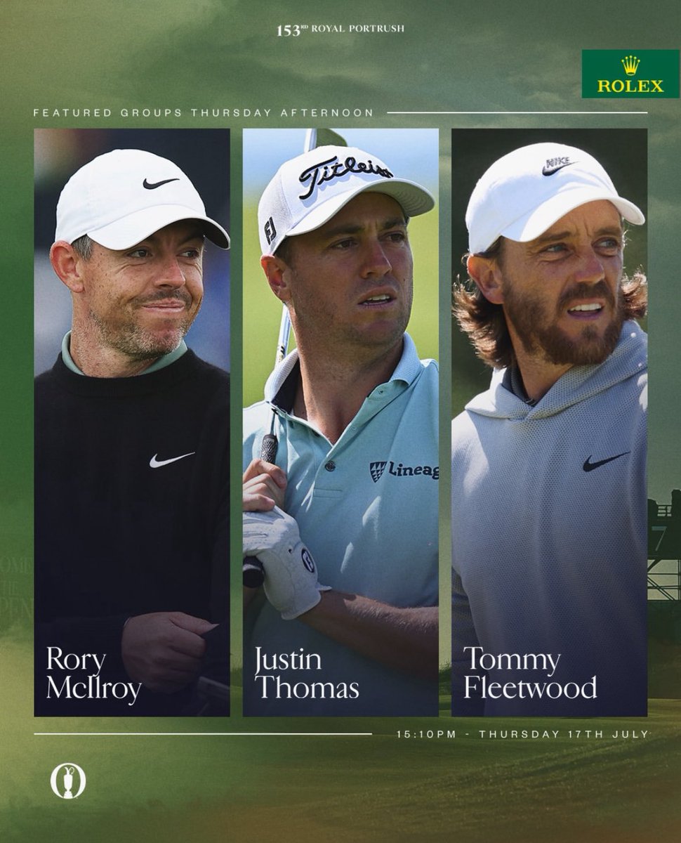 FleetwoodLegion's tweet image. π¨ TOMMY, RORY AND JT π₯
RD 1 β 3:10 PM UK.
RD 2 β 10:09 AM UK.
STAR studded group at @TheOpen βοΈ
#TheOpenChampionship