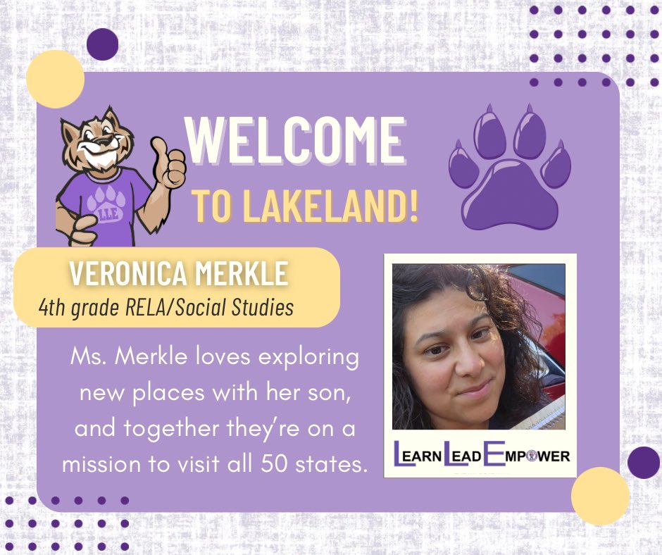 Lakeland Elementary (@humbleisd_lle) on Twitter photo Help us give a warm Wildcat welcome to Ms. Merkle! 💜🐾 She’s joining our 4th grade team as a RELA/Social Studies teacher. #WildcatProud <a href="/ArmyAg86/">Patrick Andrus</a> Help us give a warm Wildcat welcome to Ms. Merkle! 💜🐾 She’s joining our 4th grade team as a RELA/Social Studies teacher. #WildcatProud <a href="/ArmyAg86/">Patrick Andrus</a>