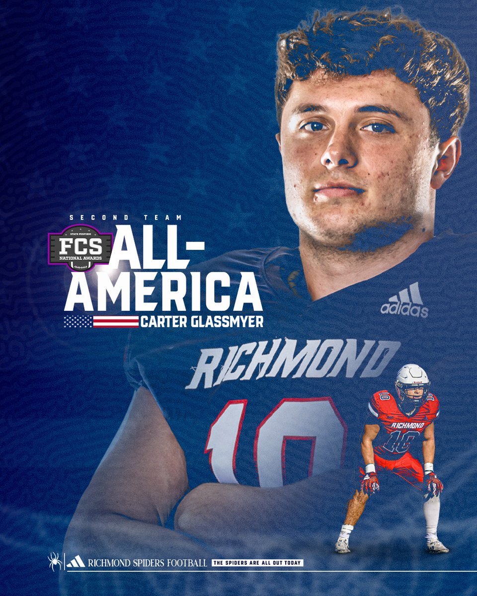 Richmond Spiders Football (@spiders_fb) on Twitter photo Congratulations to <a href="/CarterGlassmyer/">Carter Glassmyer</a> on being named a Second Team Preseason All-American by <a href="/OptaAnalystFCS/">FCS Football</a>!
🔗 spides.us/3Iw56mA
#OneRichmond Congratulations to <a href="/CarterGlassmyer/">Carter Glassmyer</a> on being named a Second Team Preseason All-American by <a href="/OptaAnalystFCS/">FCS Football</a>!
🔗 spides.us/3Iw56mA
#OneRichmond