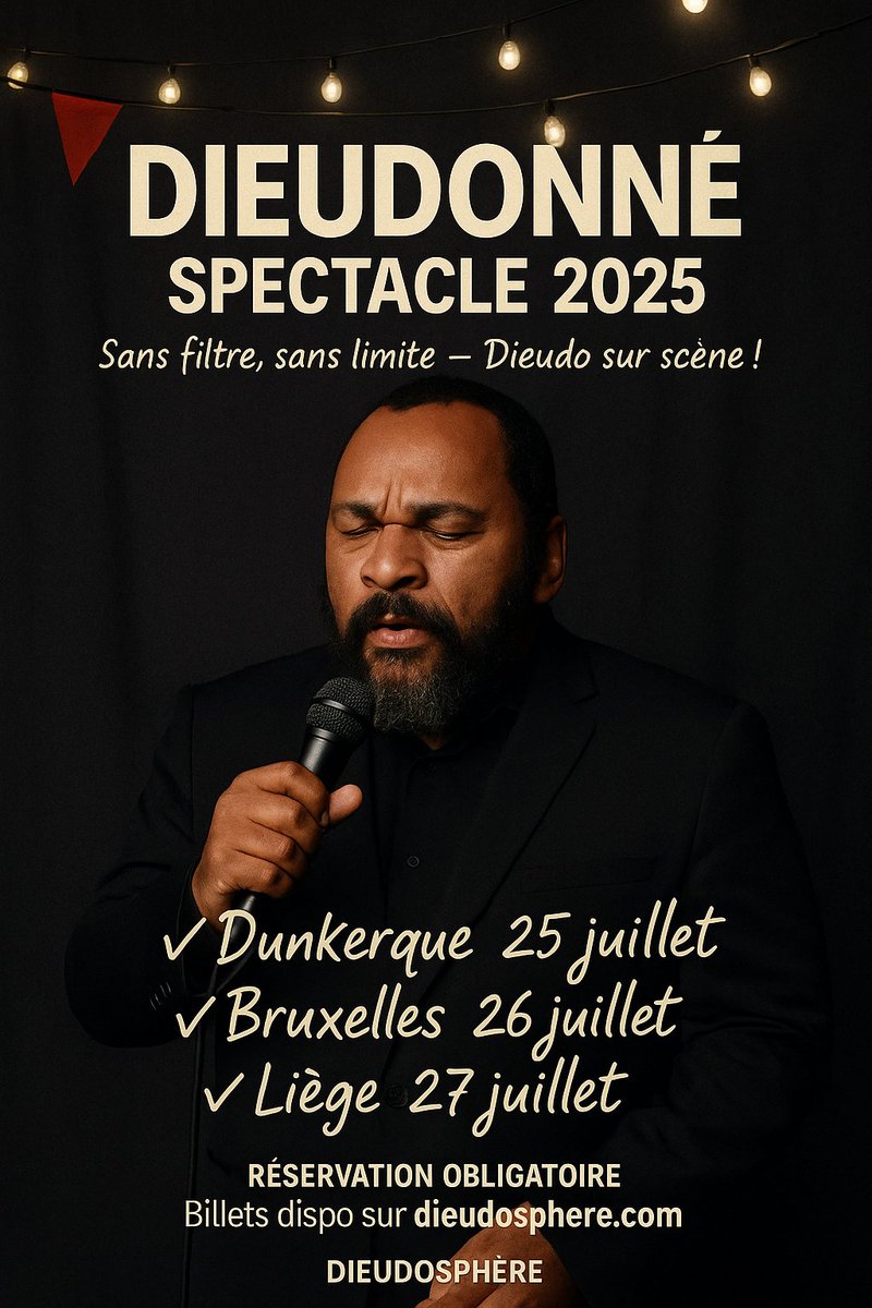 MbalaDieudo's tweet image. Cet été, Dieudo fait escale à Dunkerque (25 juillet), Bruxelles (26 juillet) et Liège (27 juillet) pour trois soirées sans filtre, sans limite !
Réservation obligatoire 👉 dieudosphere.com ou billetweb.fr/saperlipopette1
⚡ Attention, places limitées — premier arrivé, premier…