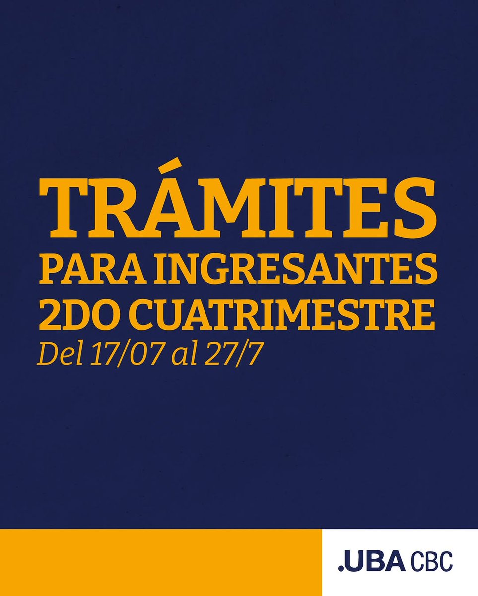 ExtensionCBC's tweet image. ¡Atención Ingresantes al CBC!

Si vas a comenzar el 2do cuatrimestre, tenés que realizar los trámites obligatorios.
📌Es fundamental que completes estos pasos para poder cursar correctamente.
Más información y acceso al sistema en el sitio oficial del CBC: cbc.uba.ar