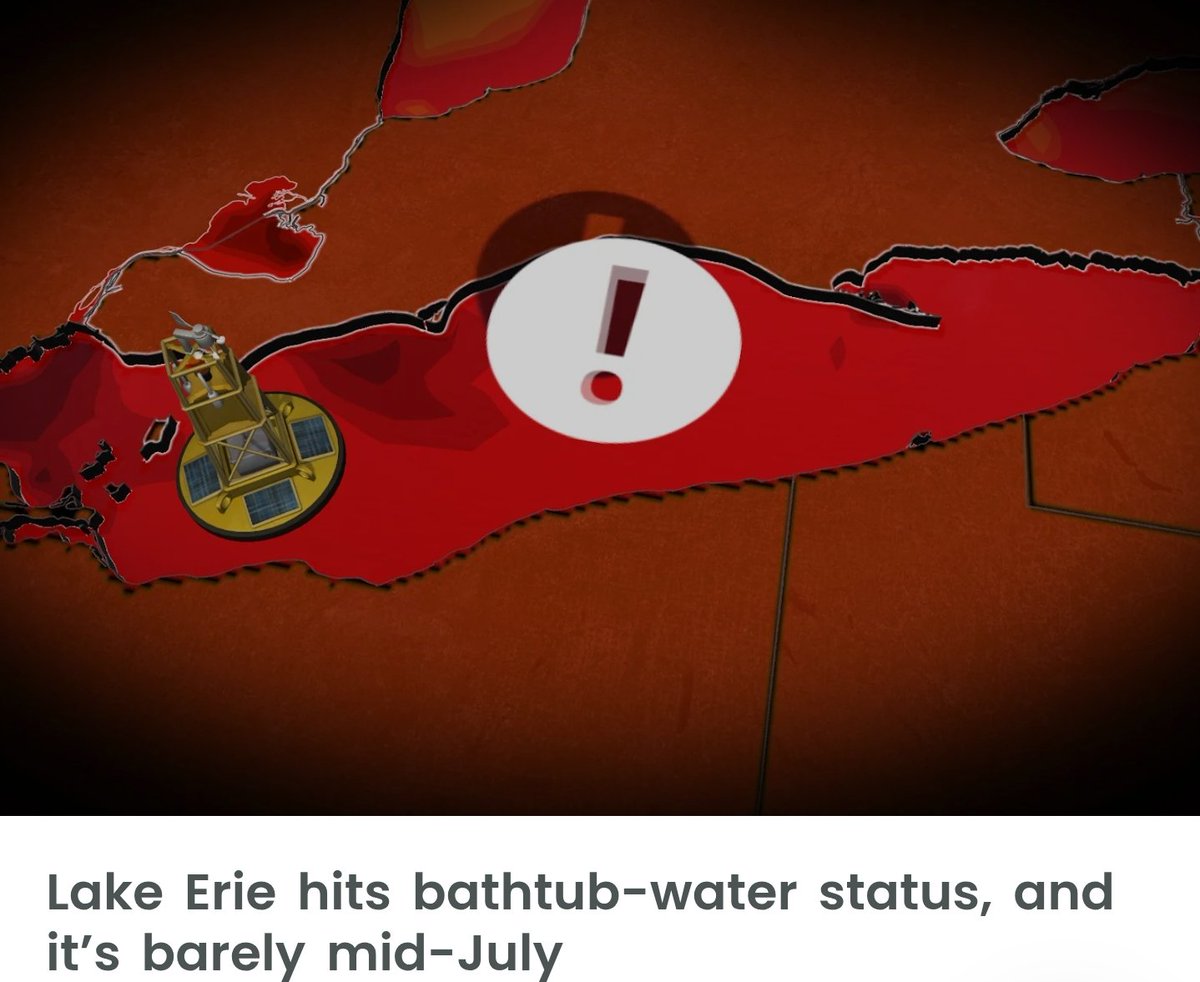 covid_parent's tweet image. Lake Erie is now literally a bath tub.
If this heat continues, it will become a hot tub.
And in this picture, it's bright red!
We need to give the Government more money, so that they can make it snow in July.