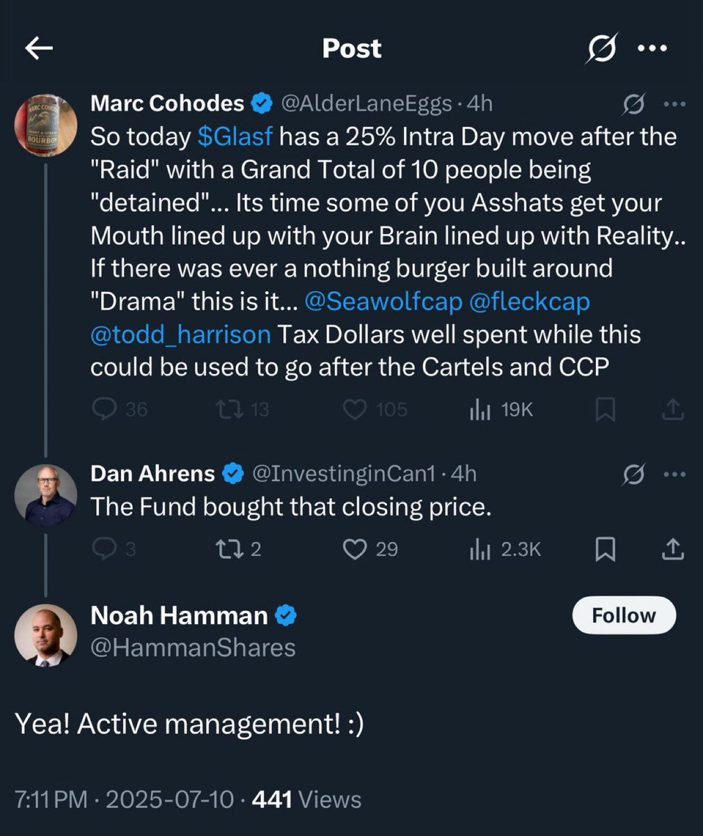 aCTivE ManaGEmeNt… $MSOS $GLAS $GLASF

Sucks because when $MSOS goes down it drags the sector down with it.

Worse thing the sector seen since Terry Booth was these clowns that are Dan &amp; Noah.