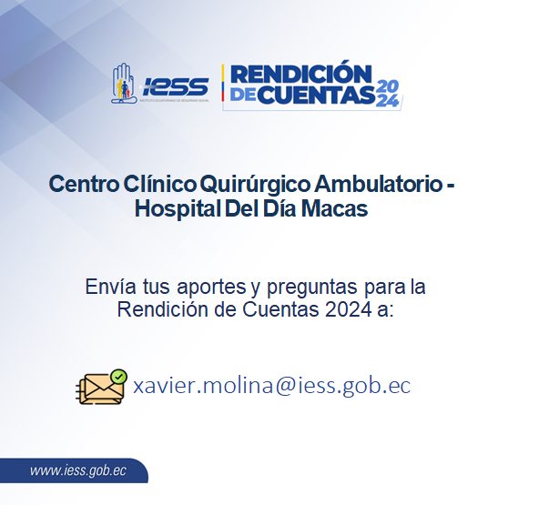 #IESSteInforma| Mira la #RendiciónDeCuentasIESS2024 del Centro Clínico Quirúrgico Hospital del Día Macas
📷 Video completo en el siguiente link
youtu.be/3YedGSMqOdo