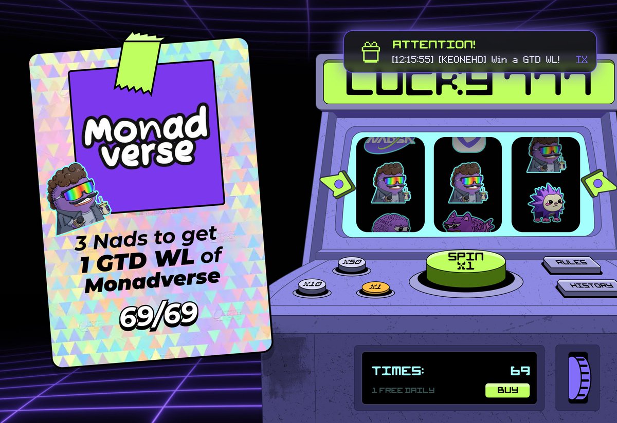Just when I thought Nadsa has taken away all my MON from playing "LUCKY777" so I could win a Monadverse WL........ Kizzy always coming through for me💜

Free 300MON to keep spinning😅

gkizzy💜