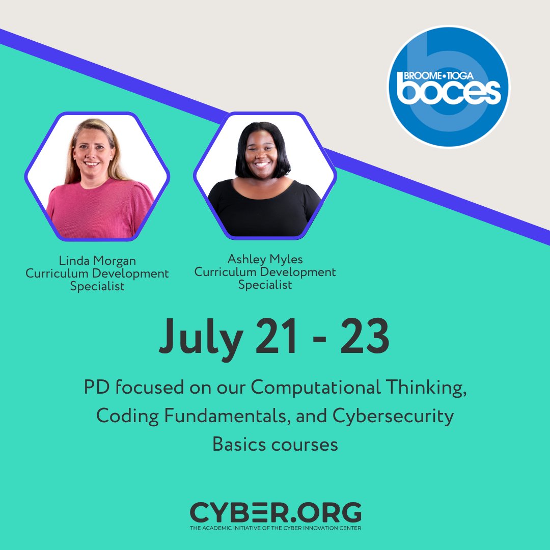 cyber_dot_org's tweet image. CYBER.ORG will be all over the country next week at @BTBOCES_IP Smart Start and @projectlogin CS Summer of Fun. If you're attending one of these events, we'd love to see you so don't hesitate to say hello!