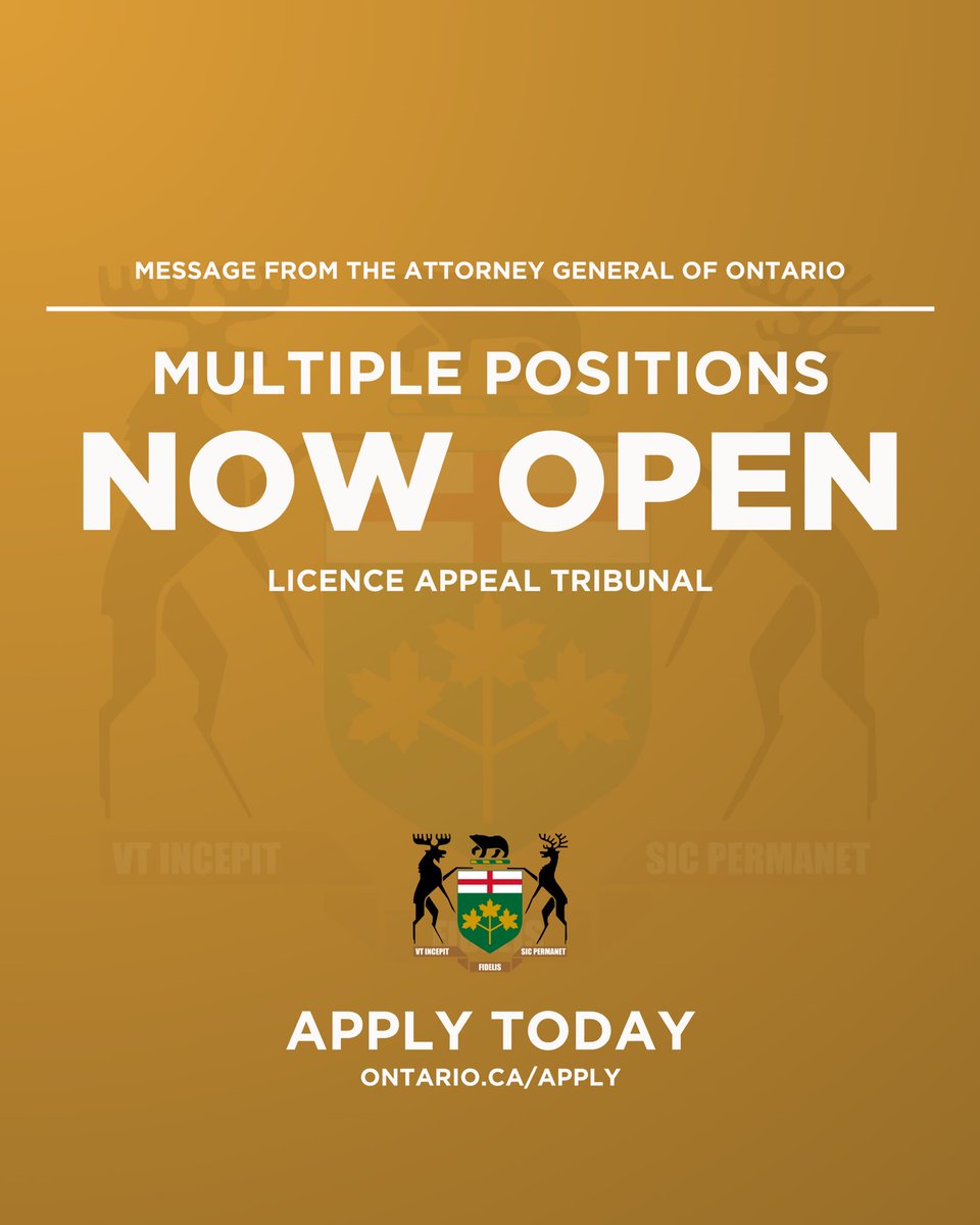 Multiple positions are now open at the Licence Appeal Tribunal.

The deadline to apply is July 27, 2025.

Click the link below to learn more about what is required and apply.

🔗: pas.gov.on.ca/Home/Agency/455