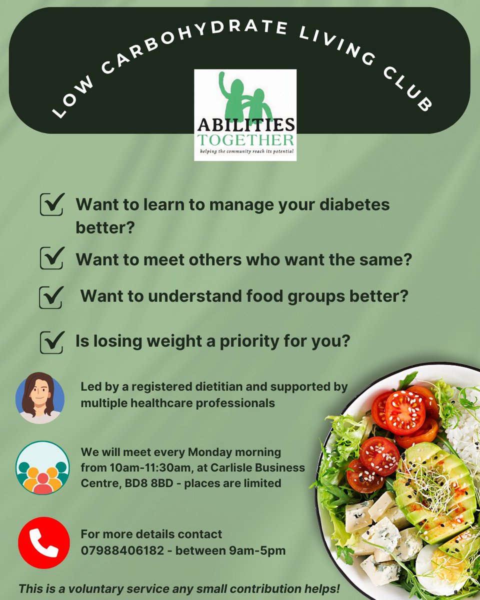 Finally found the opportunity to extend our Diabetes services beyond our WhatsApp group we are now starting our #lowcarb living club, supporting people to manage diabetes. Have a look and please share #Brdaford only followers.