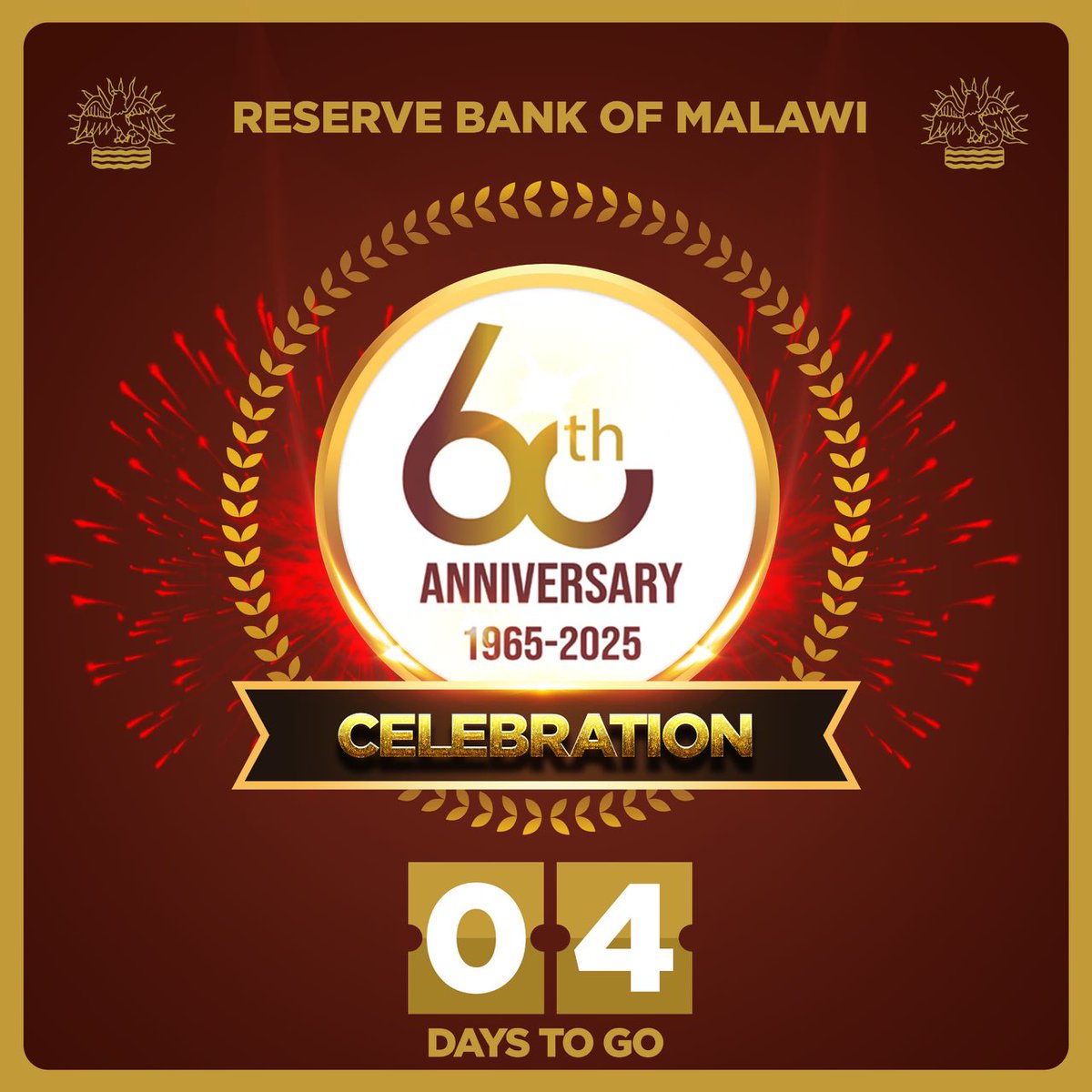 ⏳ Just 4 days to go!
The Reserve Bank of Malawi celebrates 60 Years of Excellence 🎉
Theme: "Promoting Stability and Sustainable Development in Malawi."
#RBM60Years #CountdownTo60 #Malawi #FinancialStability