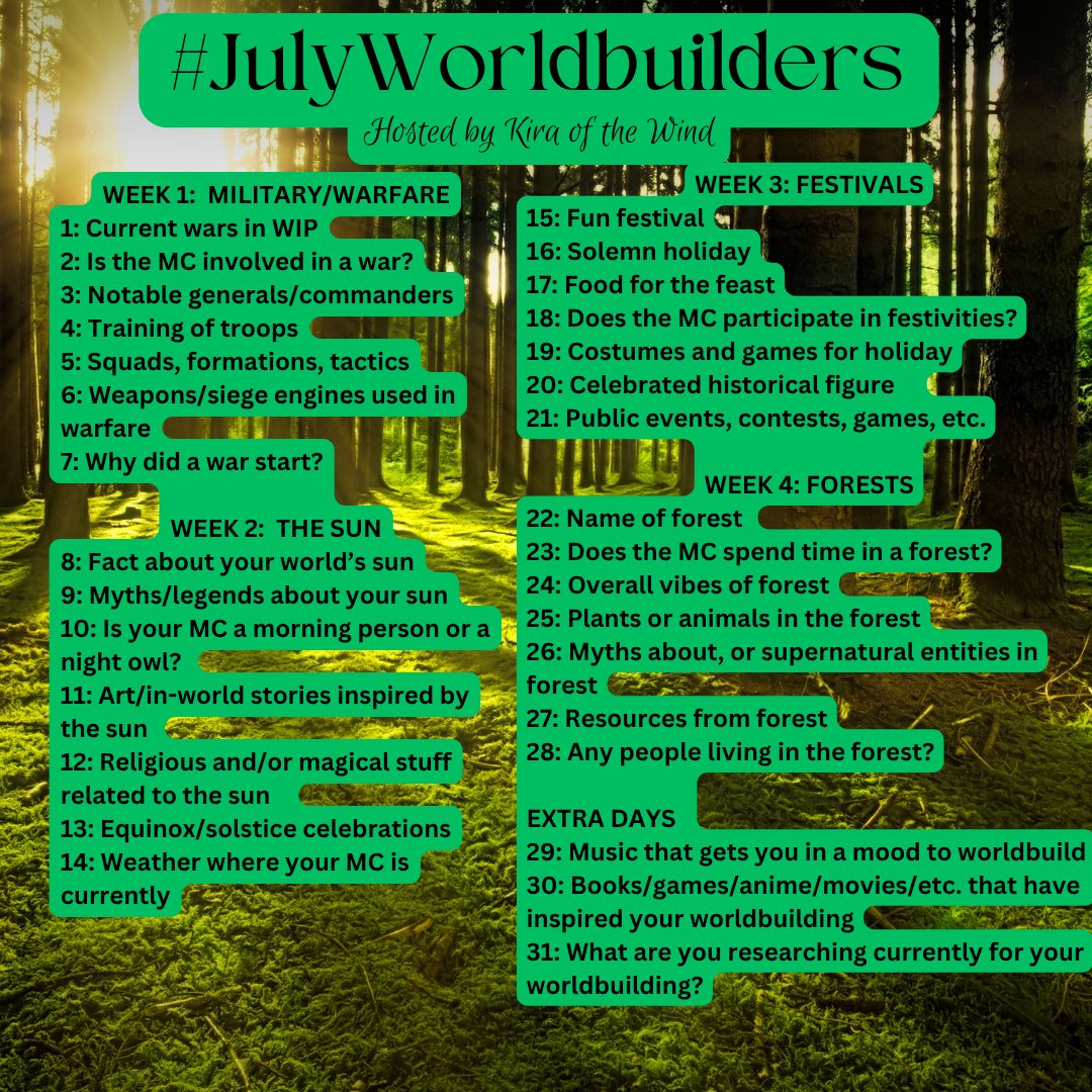 BoldickV's tweet image. Day 15: #JulyWorldbuilders
In PTW there is a festival called the Cyrean Festival. It has live muse, food tasting, kids activities, and a pop-up theme park.
Rylen mentions wanting to take his kids to it in the book.
Fun fact: Greek Mythology inspired the festival's name 😊