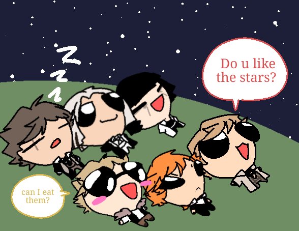 Decided to draw The Flags as "do you like the stars" meme 

#bsdtwt #BSD #bsdfanart #chuuyanakahara #chuuya #albatross #stormbringer #bungostraydogs