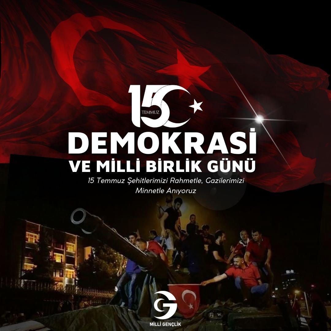 Milletimiz bugün Millî iradeye uzanan eli, imanı ve cesaretiyle geri püskürtmüştür.
Şehitlerimizi rahmet, gazilerimizi minnetle anıyoruz.
<a href="/ozvatan_ahmet/">Ahmet Özvatan</a>
<a href="/NebiKaplan63/">Nebi Kaplan</a>
<a href="/milligenclikmgd/">Milli Gençlik</a>
#15Temmuz #ŞehitlerimiziRahmetleAnıyoruz
#15TemmuzDestanı #milligençlik