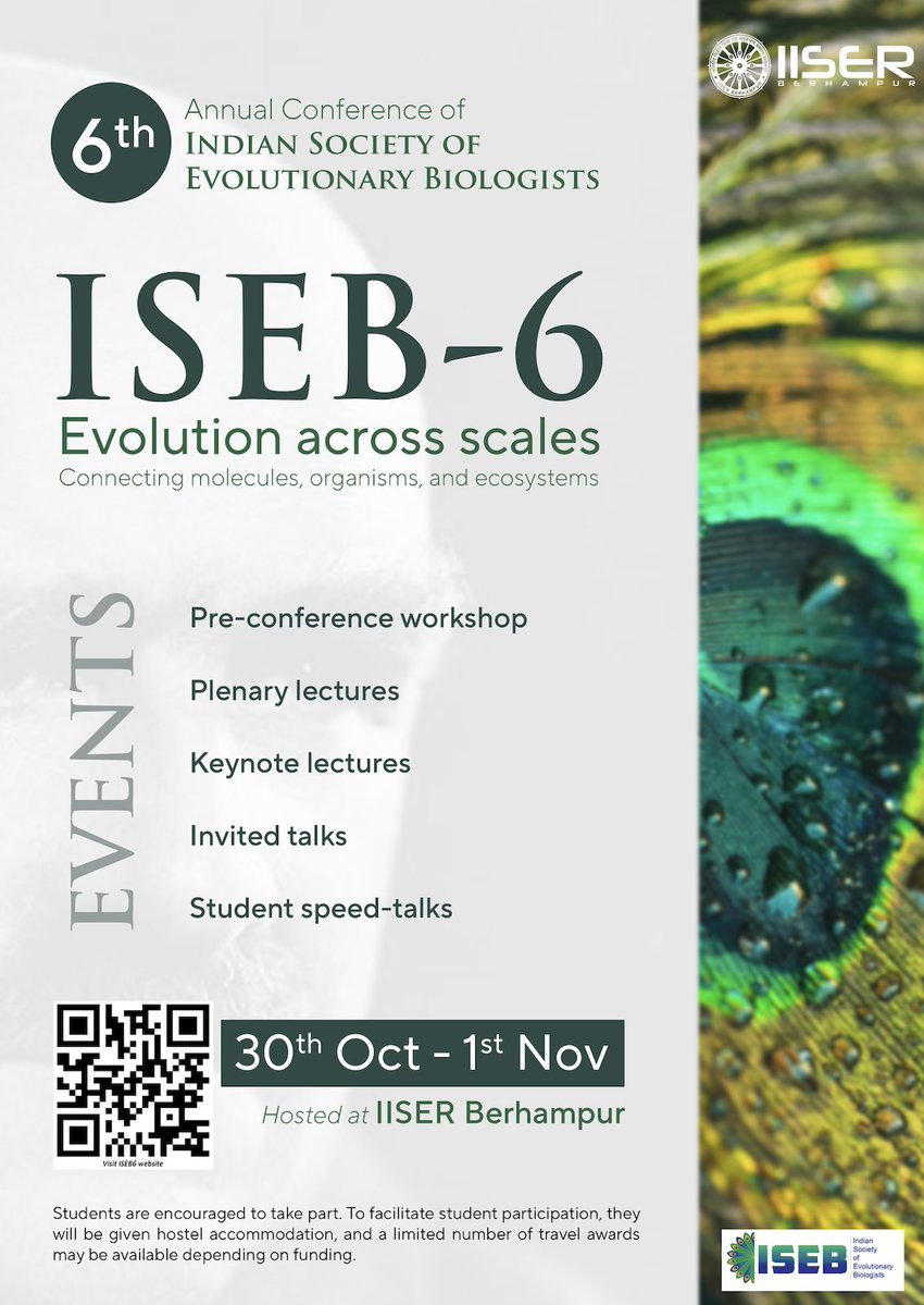 Registration to #iseb6 is now open. Please register and also spread the word. Check out: sites.google.com/iiserbpr.ac.in…