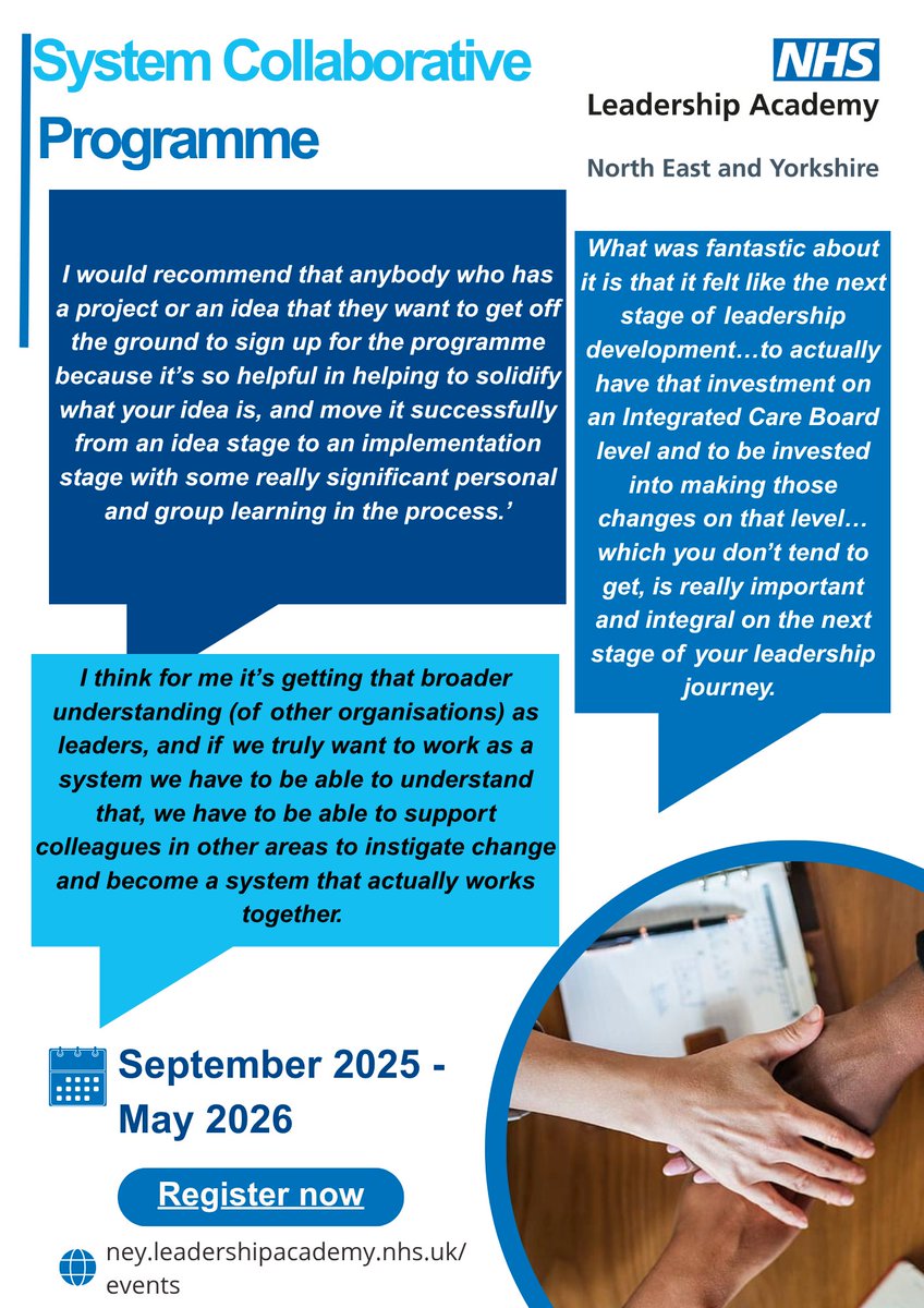 ⚙️Systems Collaborative Programme is open for applications!   Please visit our website for more information and how to apply! ⚙️
ney.leadershipacademy.nhs.uk/systems-collab…