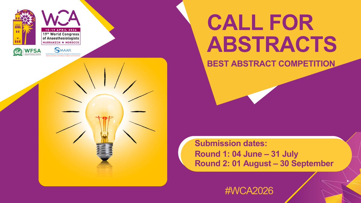 wfsawca's tweet image. 📢 Submit your abstract for #WCA2026 by 31 July to be part of Round 1 review.

Stand out for awards, programme inclusion &amp;amp; the chance to present live in Marrakech.

Final deadline: 30 Sept 2025

Details: wcacongress.org/abstracts