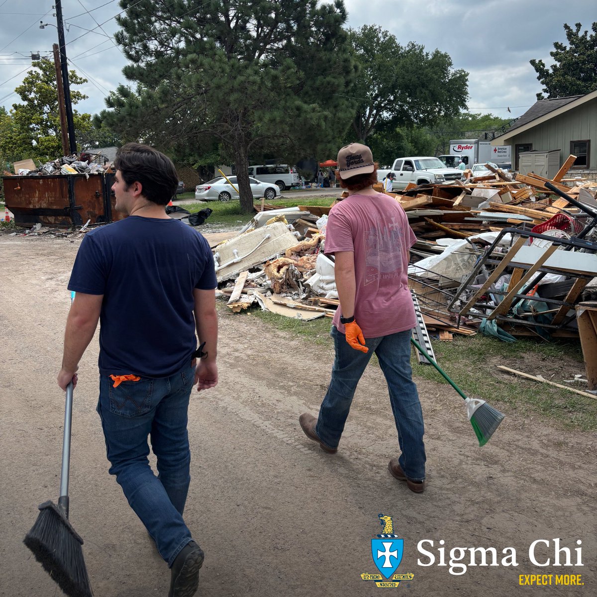 Outstanding work to the Mu Iota chapter of Sigma Chi at The University of Texas at San Antonio in making a true difference in their local community! The chapter immediately stepped in to help with the support efforts in Ingram, Texas, from the devastating floods.