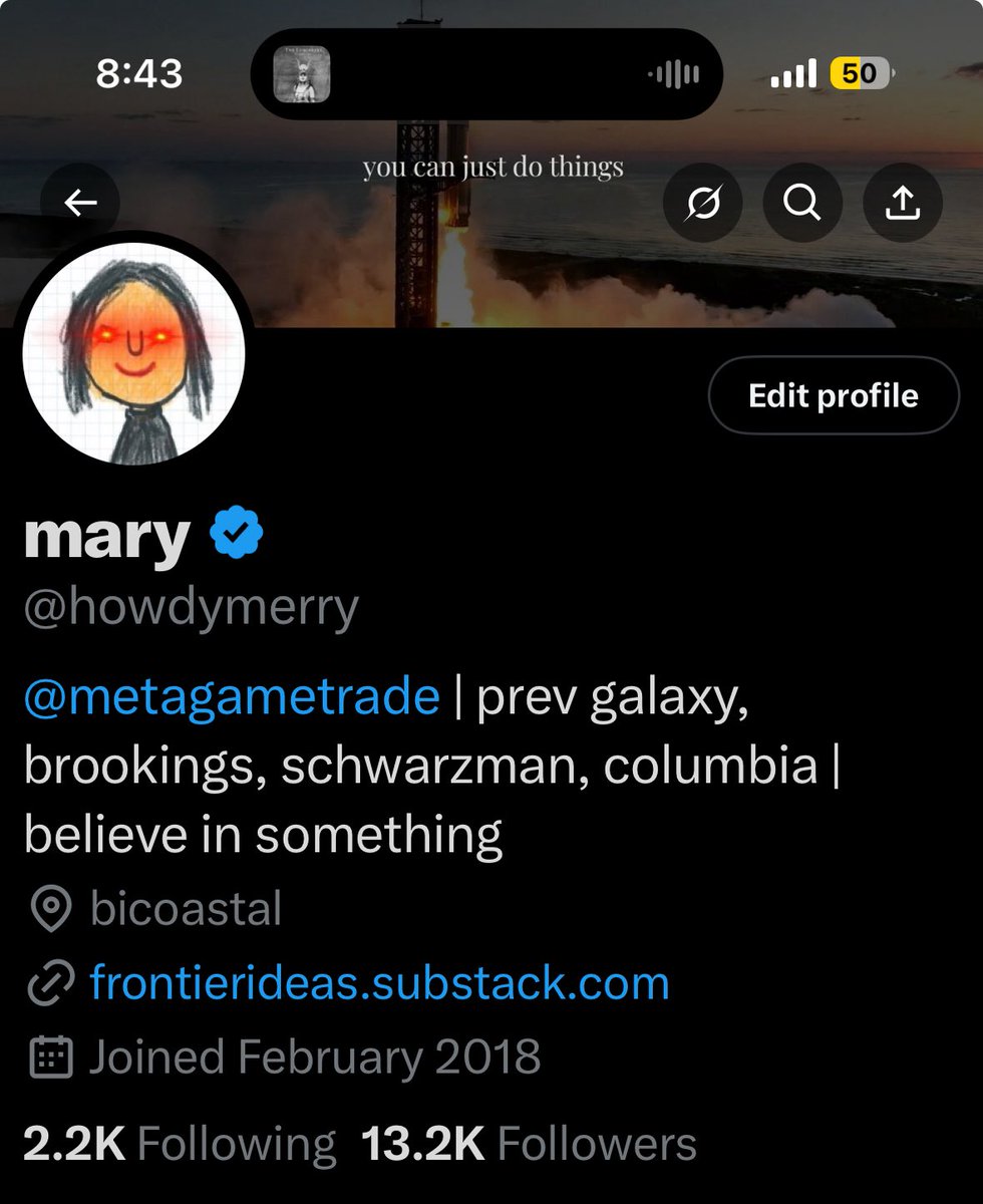 mary.hl (@howdymerry) on Twitter photo today is my birthday
so here’s the official soft launch of <a href="/metagametrade/">The Metagame</a>
after four years (!!) full time in crypto, i have officially hit crypto retirement age
metagame is a productized reflection on how the internet has changed how we relate to each other, how crypto has today is my birthday
so here’s the official soft launch of <a href="/metagametrade/">The Metagame</a>
after four years (!!) full time in crypto, i have officially hit crypto retirement age
metagame is a productized reflection on how the internet has changed how we relate to each other, how crypto has
