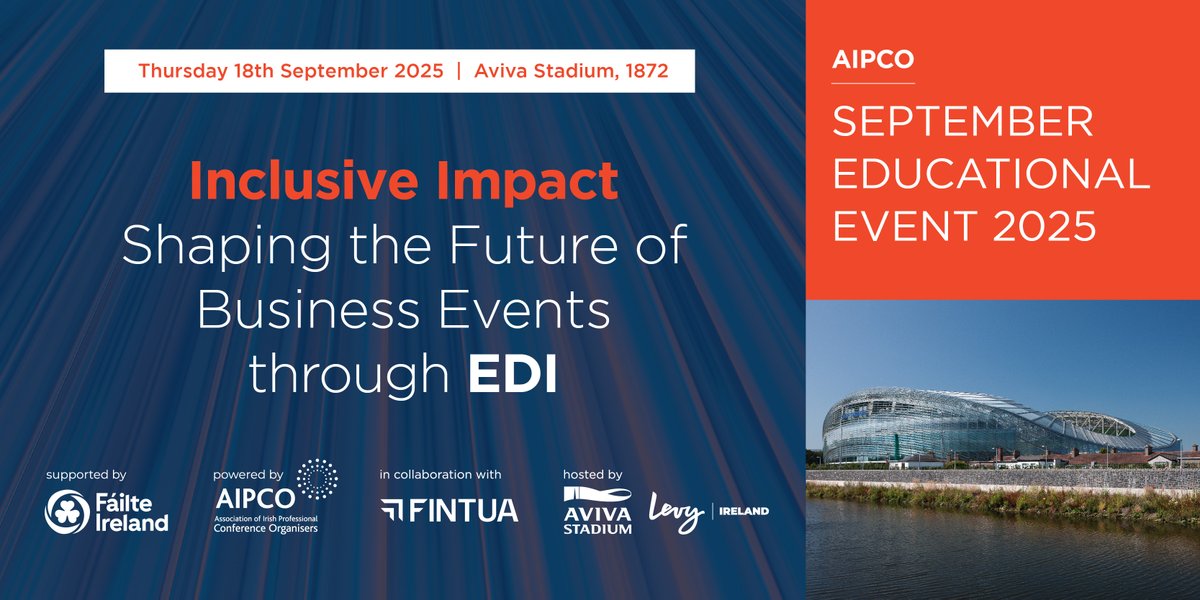 AIPCO (@aipco_ireland) on Twitter photo Register now for our Educational Event
Sep 18, Aviva Stadium, Dublin
Embracing Equality, Diversity & Inclusion in the Business Events Sector
Link to Register: rb.gy/lqtlcl
Sincere thanks to <a href="/Failte_Ireland/">Fáilte Ireland</a> <a href="/levy_ireland_/">levy_ireland</a> <a href="/AVIVAStadium/">AVIVA Stadium</a> <a href="/FintuaGlobal/">Fintua</a> Register now for our Educational Event
Sep 18, Aviva Stadium, Dublin
Embracing Equality, Diversity & Inclusion in the Business Events Sector
Link to Register: rb.gy/lqtlcl
Sincere thanks to <a href="/Failte_Ireland/">Fáilte Ireland</a> <a href="/levy_ireland_/">levy_ireland</a> <a href="/AVIVAStadium/">AVIVA Stadium</a> <a href="/FintuaGlobal/">Fintua</a>