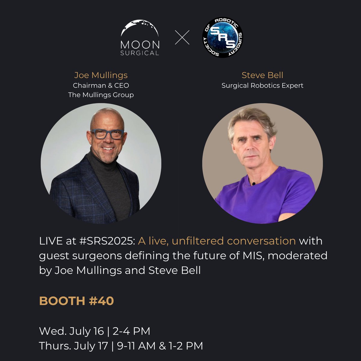 MoonSurgical (@moonsurg) on Twitter photo ๐จ Live from SRS 2025: Unscripted x Moon Surgical
Moon Surgical is partnering with Joe Mullings & Steve Bell for a mini-series of live and unfiltered conversations with surgeons during the Society of Robotic Surgery | SRS
Conversations exploring the future of minimally invasive ๐จ Live from SRS 2025: Unscripted x Moon Surgical
Moon Surgical is partnering with Joe Mullings & Steve Bell for a mini-series of live and unfiltered conversations with surgeons during the Society of Robotic Surgery | SRS
Conversations exploring the future of minimally invasive